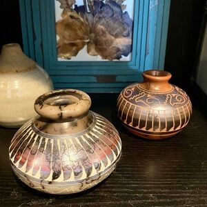 Navajo Horsehair handmade Pottery Tiny Vessels Artist Signed - 2 vases
